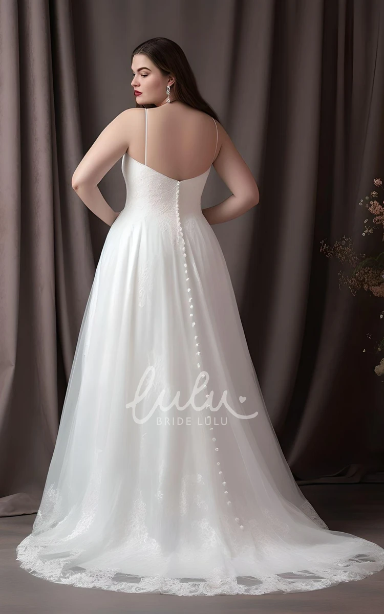 Plus Size A-Line Lace Tulle Wedding Dress Bohemian Spaghetti Sexy