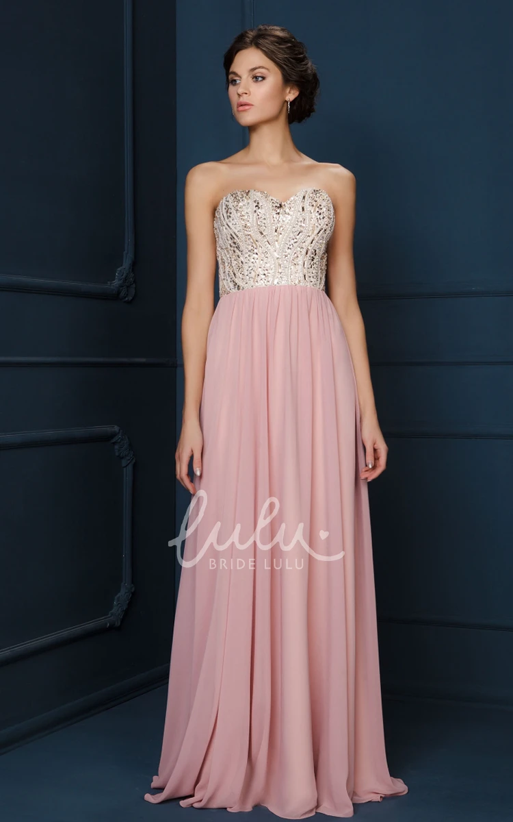 Floor-Length Chiffon Evening Dress with Sweetheart Neckline and Beaded Details in A-Line Style