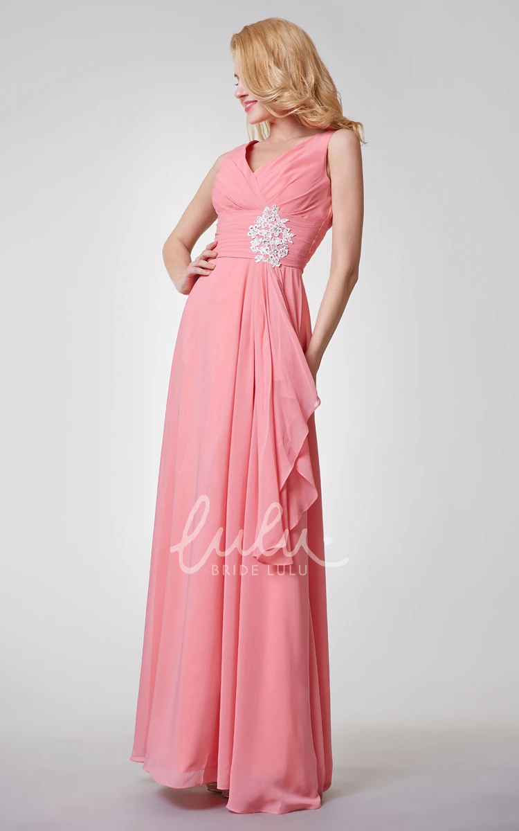 Empire V-neck Chiffon Bridesmaid Dress with Sexy Back Detail