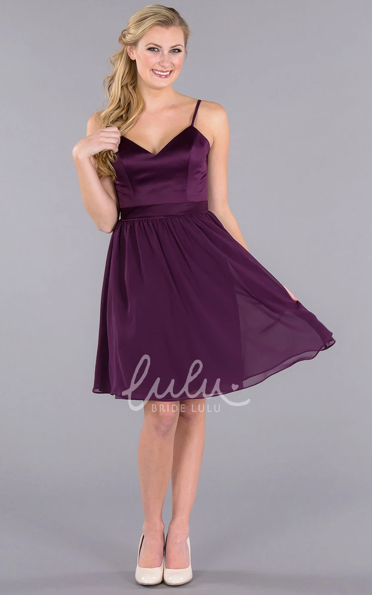 Ribboned Spaghetti Sleeveless Chiffon Bridesmaid Dress with Pleats Flowy Bridesmaid Dress