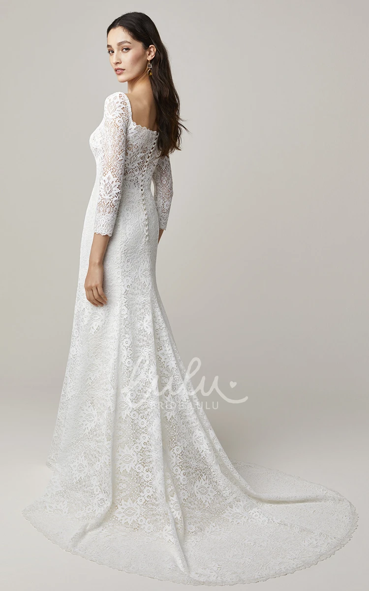 Modest Applique Sheath Square Neck Bridal Gown