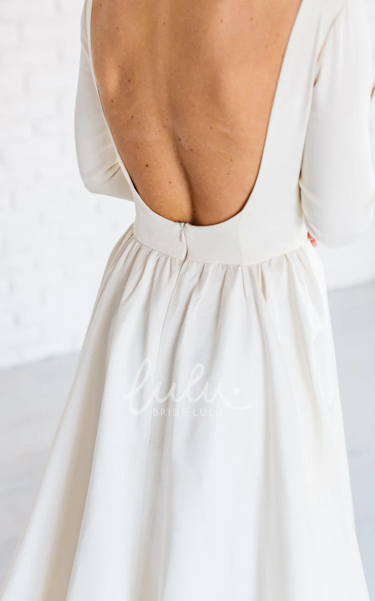 Open Back Long Sleeve Minimalist Wedding Dress