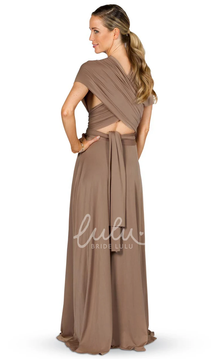 V-Neck Poet Sleeve Chiffon Bridesmaid Dress Ruched and Convertible