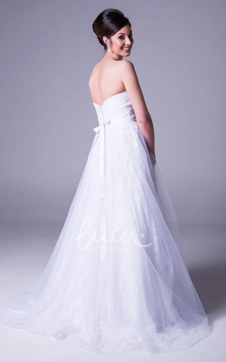 Jeweled Tulle Wedding Dress with Ruching and Bow A-Line Sweetheart Jeweled Ruched Wedding Dress