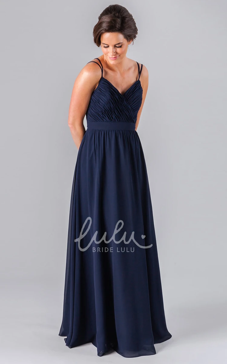 Spaghetti Criss-Cross Sleeveless Chiffon Bridesmaid Dress Floor-Length