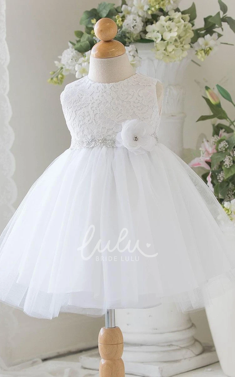 Tiered Tulle&Lace Flower Girl Dress Floral Ankle-Length