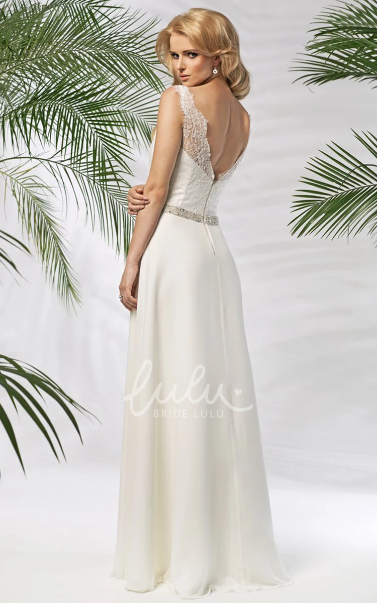 Jeweled Chiffon Wedding Dress Sleeveless Scoop-Neck Flowy