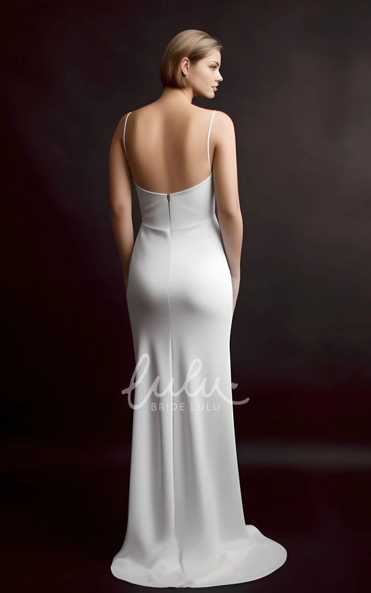 Ethereal Mermaid Satin Wedding Dress Sash Spaghetti V-neck Beach Garden Court