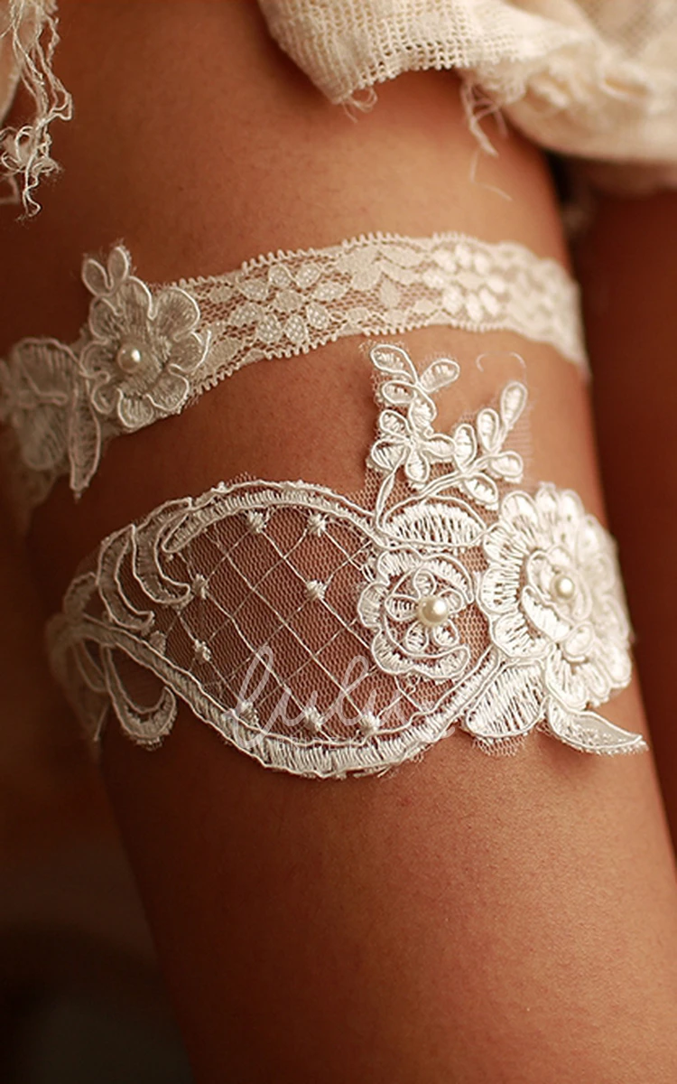 Handmade Beaded Sexy Lace Two-Piece Garter Set for Brides