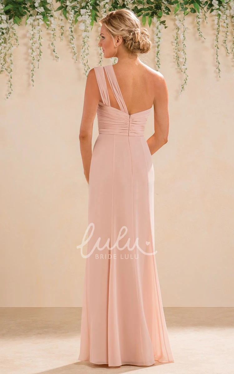 One-Shoulder A-Line Bridesmaid Dress with Front Slit and Pleats Flowy Prom Dress