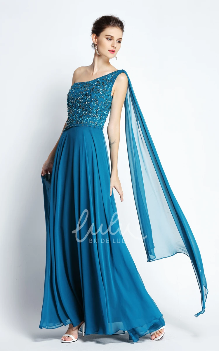 A-Line Satin Prom Dress with Beading Floor-length Jewel