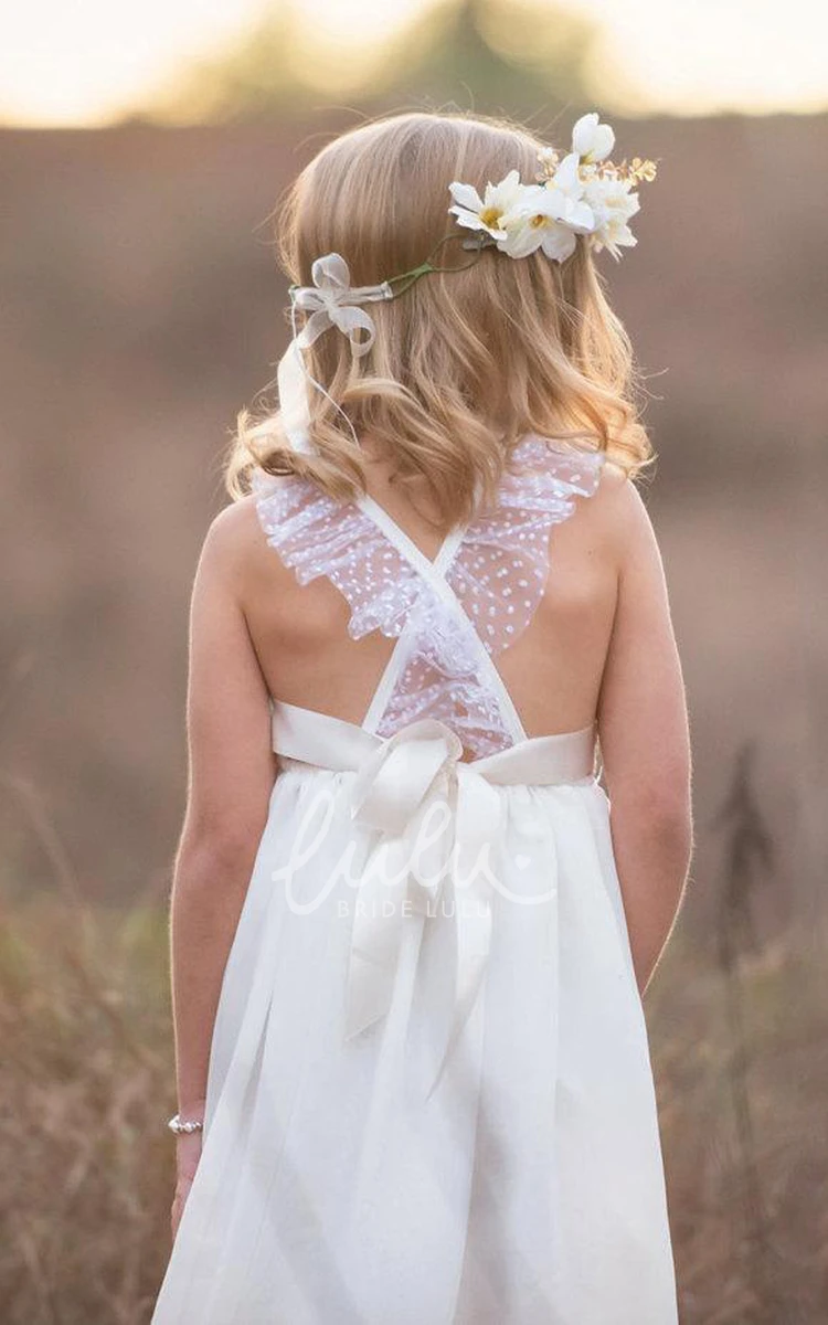 Lace Flower Girl Dress with Criss-Crossed Bow Back and Straps