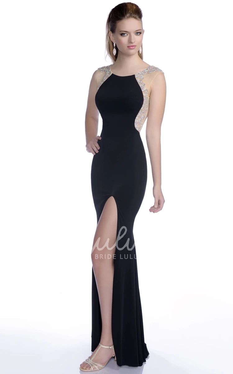 Elegant Mermaid Jersey Prom Dress with Front Slit and Crystal Appliques Classy Prom Dress