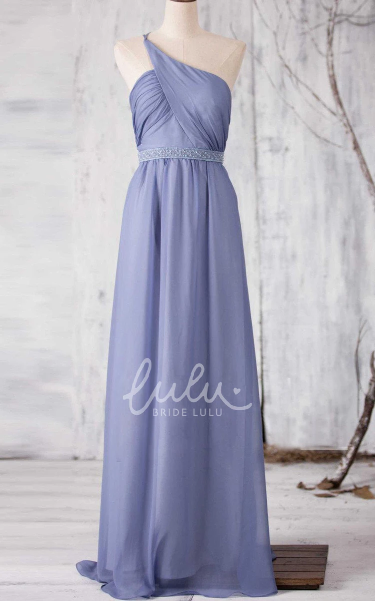 Beaded A-line Chiffon Bridesmaid Dress with One Shoulder and Criss Cross Bodice