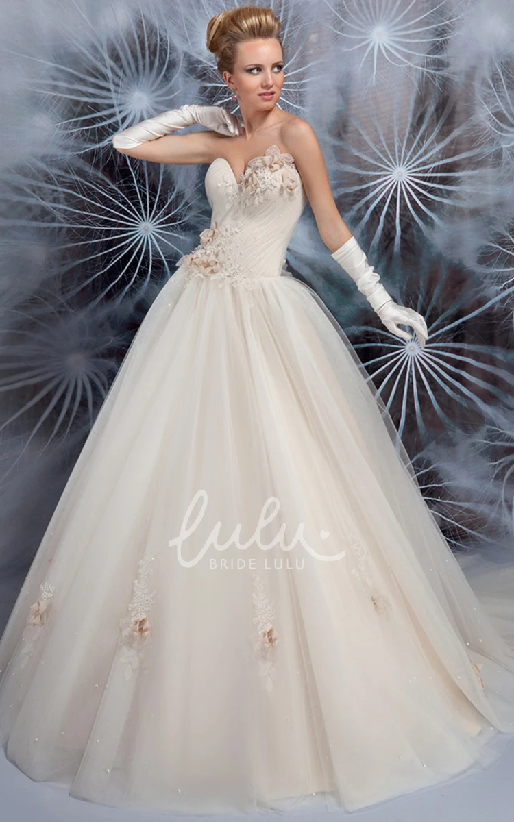 Criss-Cross Sweetheart Tulle Wedding Dress with Flower Ball Gown Style