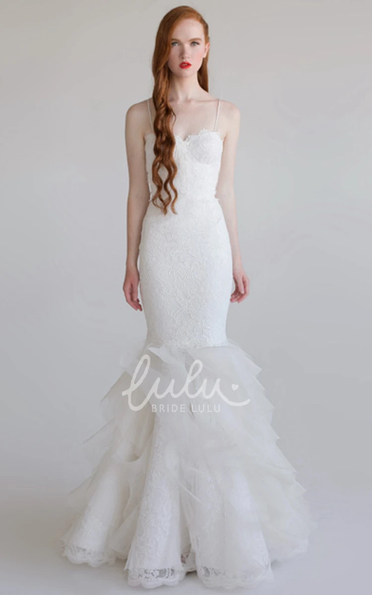 Sleeveless Mermaid Lace&Tulle Wedding Dress With Ruffles Floor-Length Pick-Up