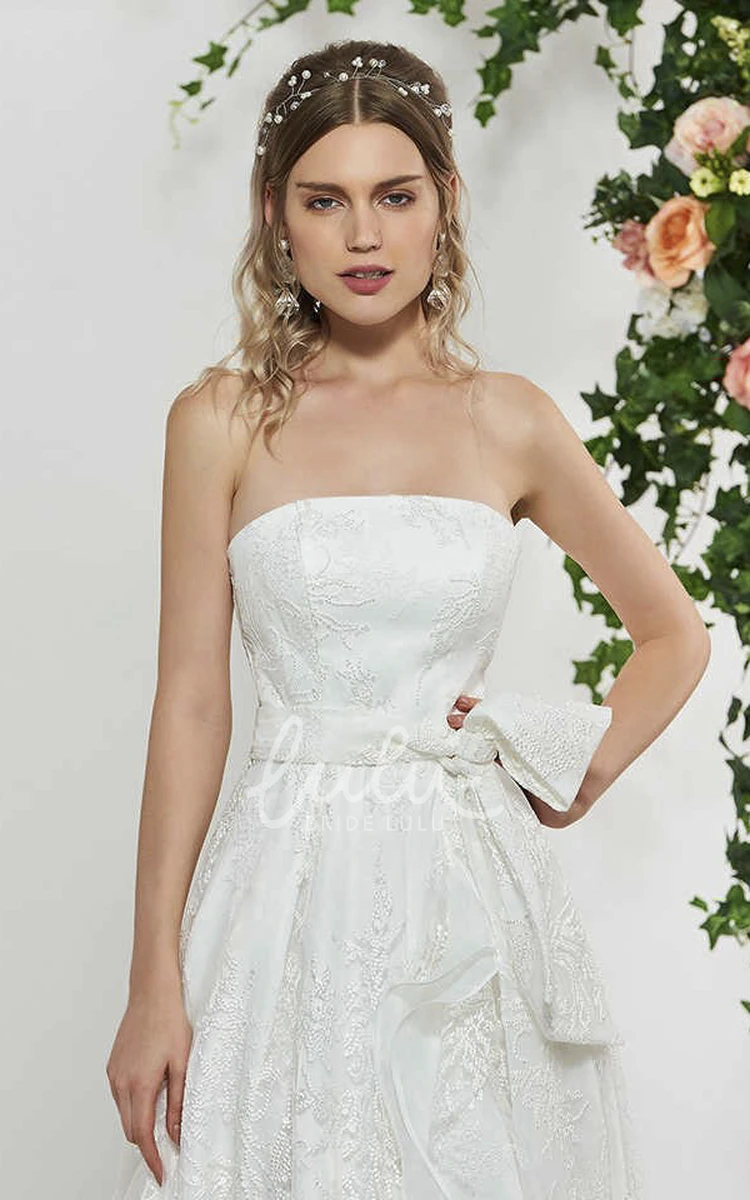 Sweet Lace High-low Wedding Dress with Sash and Bow Sleeveless Sweet High-low Lace Wedding Dress