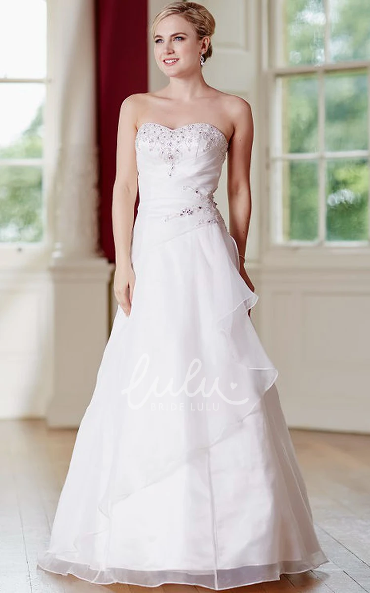 Sleeveless Beaded Organza Wedding Dress with Draping A-Line Style