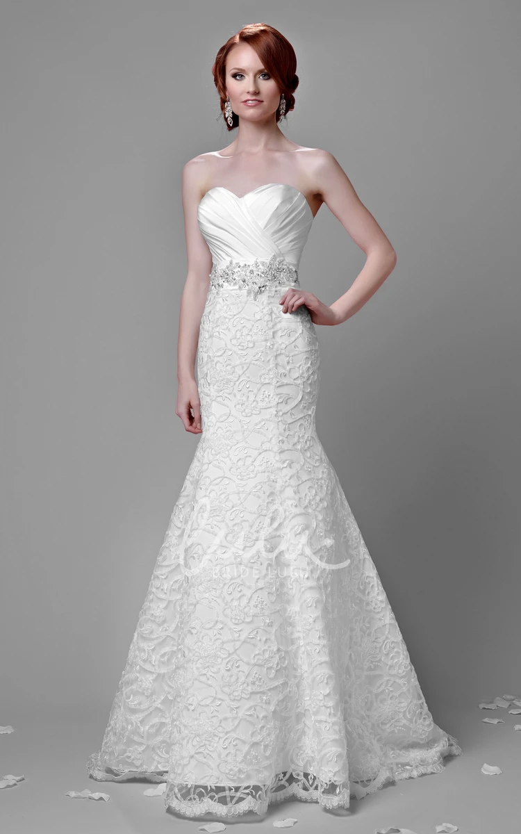 Fit and Flare Lace Sweetheart Gown with Ruched Satin Bust Simple Wedding Dress Casual