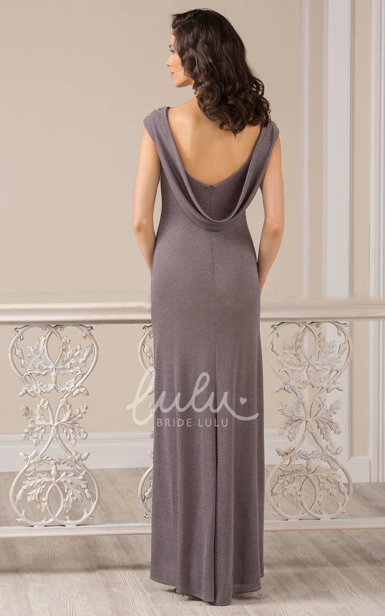 Elegant Modest Cap-Sleeved Long Front Silted Mother Of The Bride Dress with Crystals and Draping
