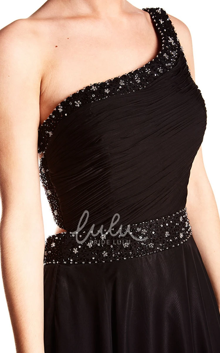 Beaded One-Shoulder Chiffon Prom Dress with Waist Jewelry Elegant Prom Dress