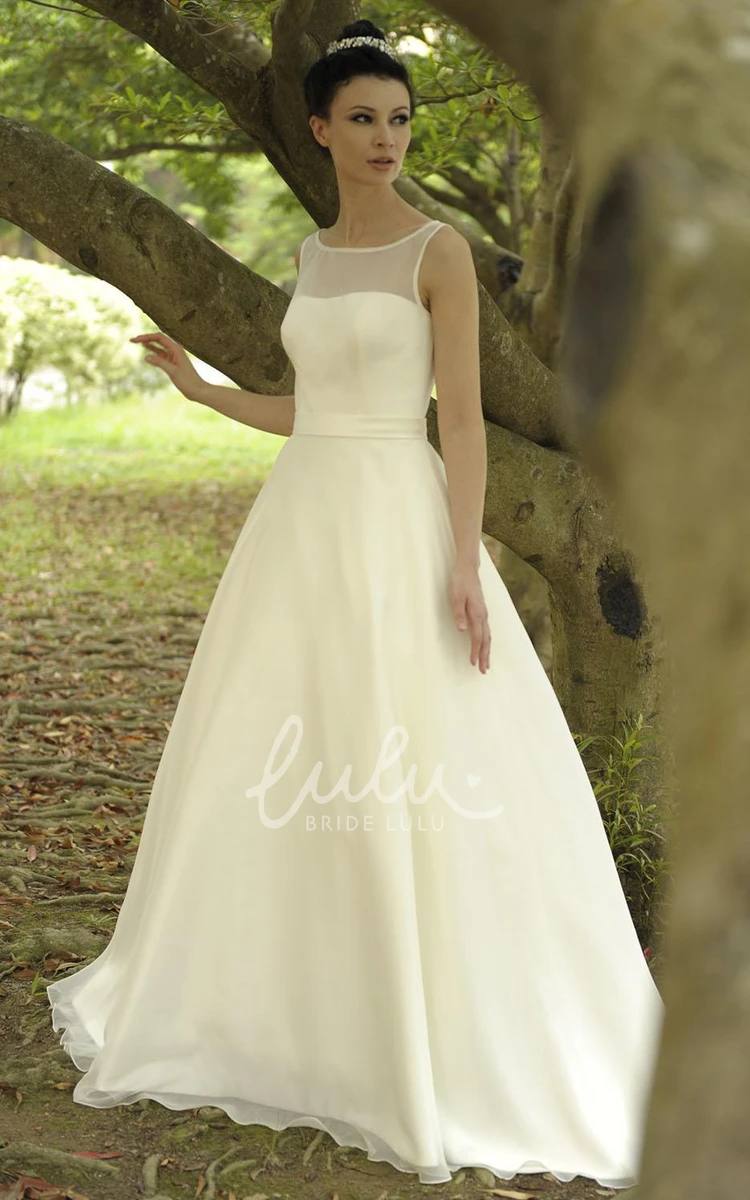 Chiffon Scoop-Neck Wedding Dress A-Line Floor-Length Wedding Dress