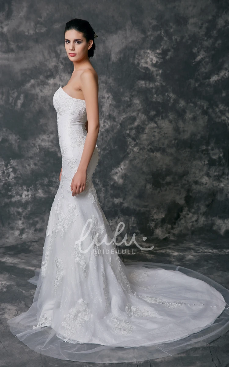 Mermaid Lace Wedding Dress with Sweetheart Strapless Neckline and Court Train