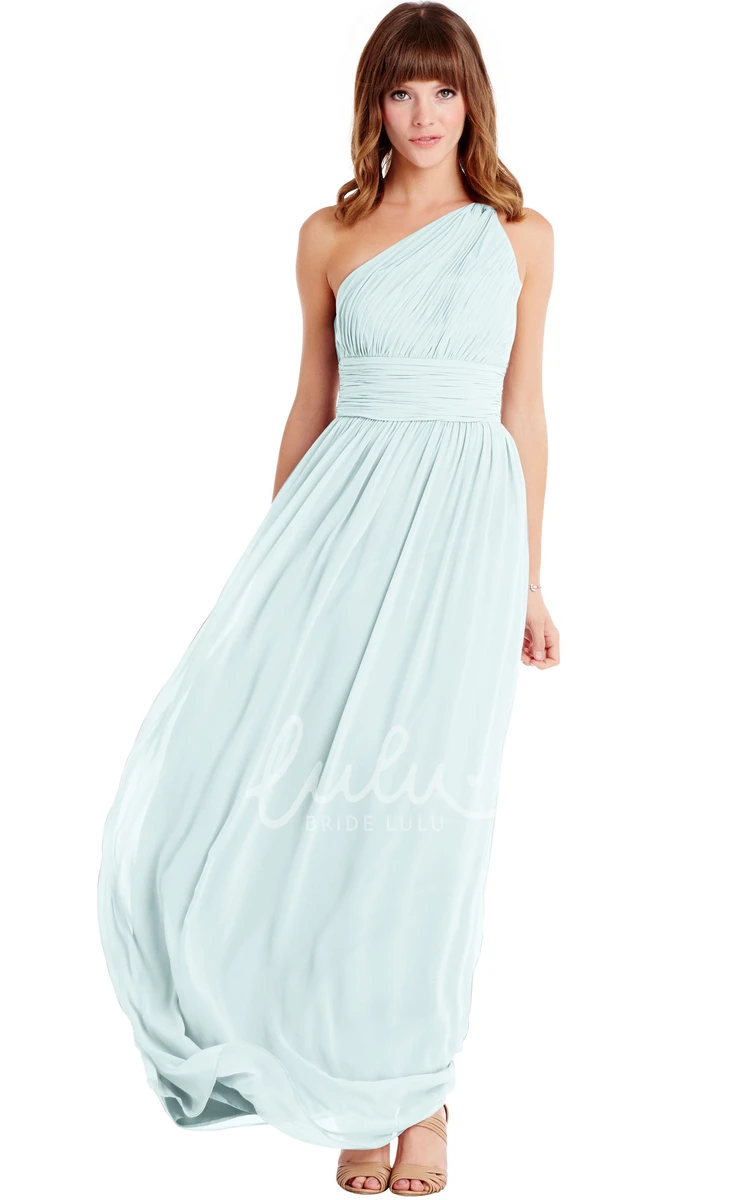 Floor-Length One-Shoulder Ruched Chiffon Convertible Bridesmaid Dress Muti-Color