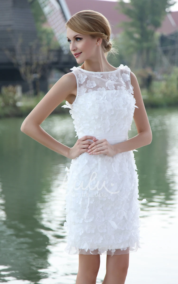 Organza Bodycon Wedding Gown With Flowers Appliques Modern & Bateau-Neck