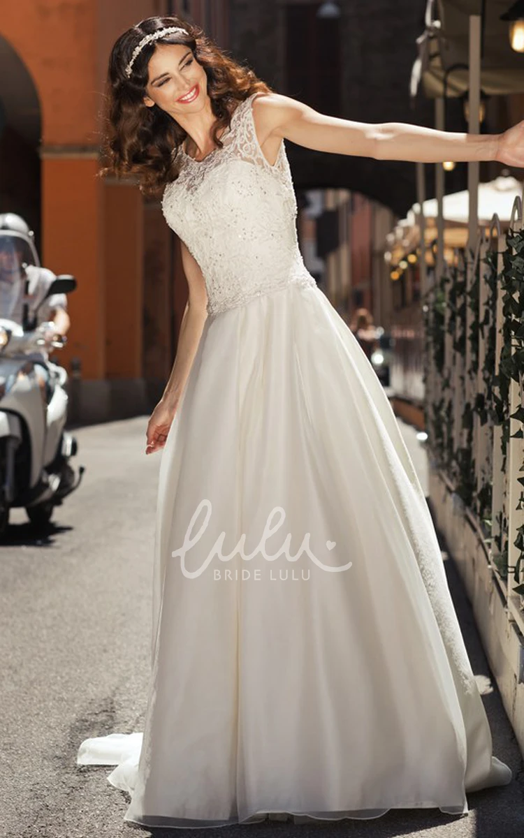 A-Line Satin Wedding Dress with Beading and Scoop Neck