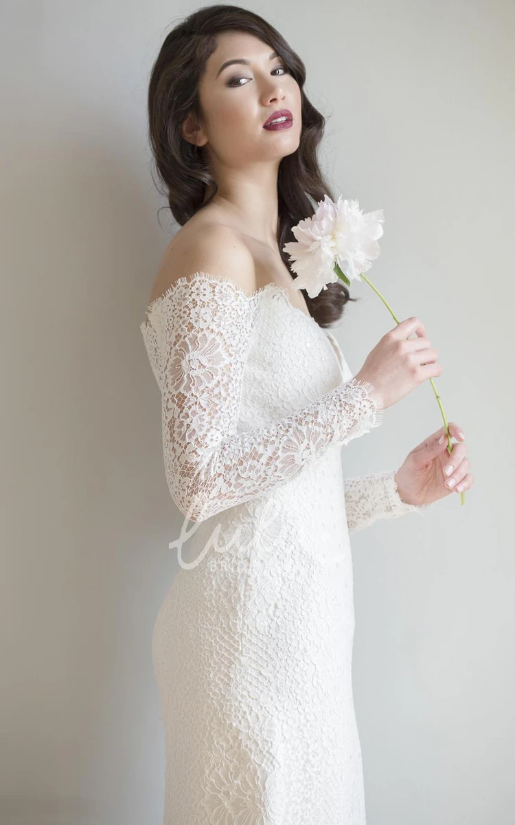 Long-Sleeve Off-The-Shoulder Lace Maxi Wedding Dress Elegant Bridal Gown