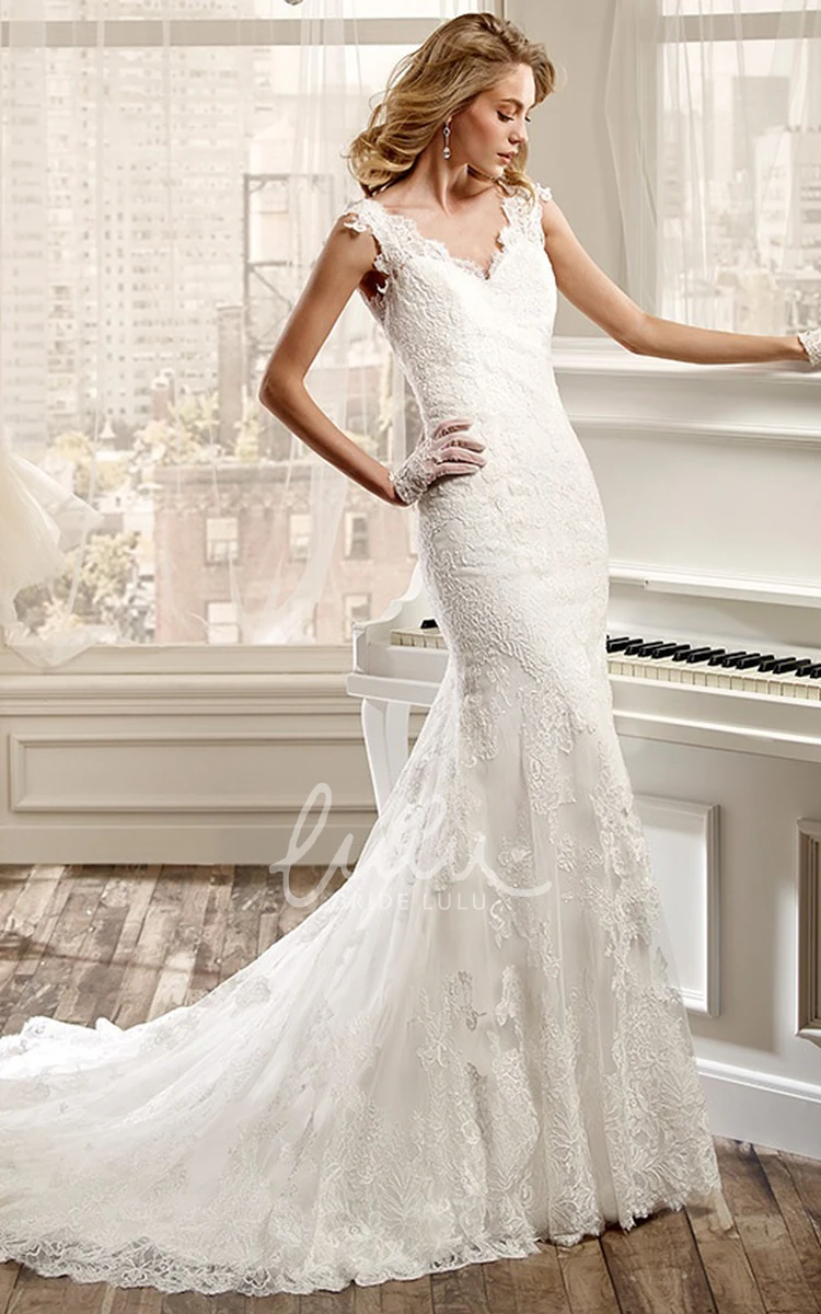 Lace Sheath Open Back Wedding Dress V-Neck Style