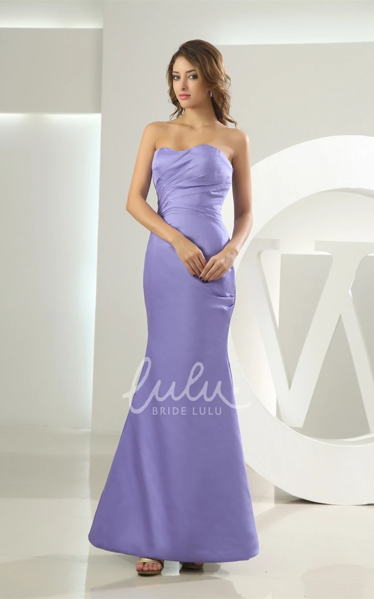 Strapless Satin Mermaid Bridesmaid Dress with Ruching Simple & Elegant