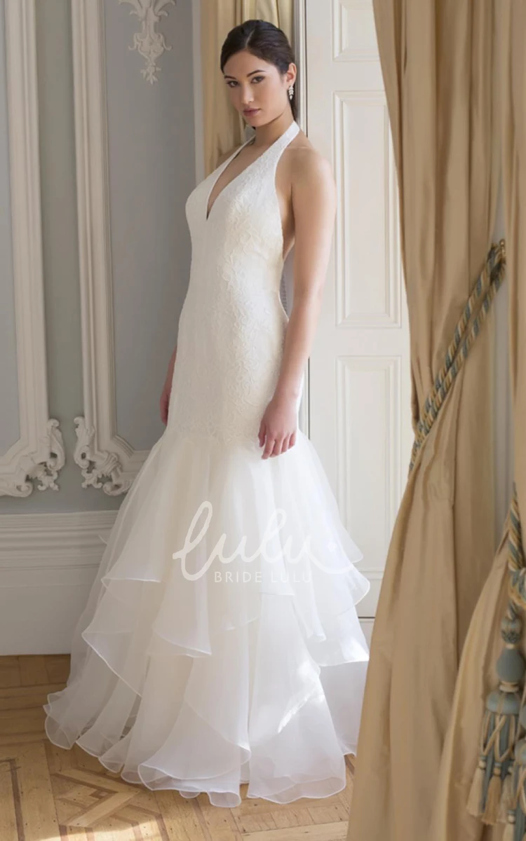 Halter Organza&Lace A-Line Wedding Dress Floor-Length Bridal Gown