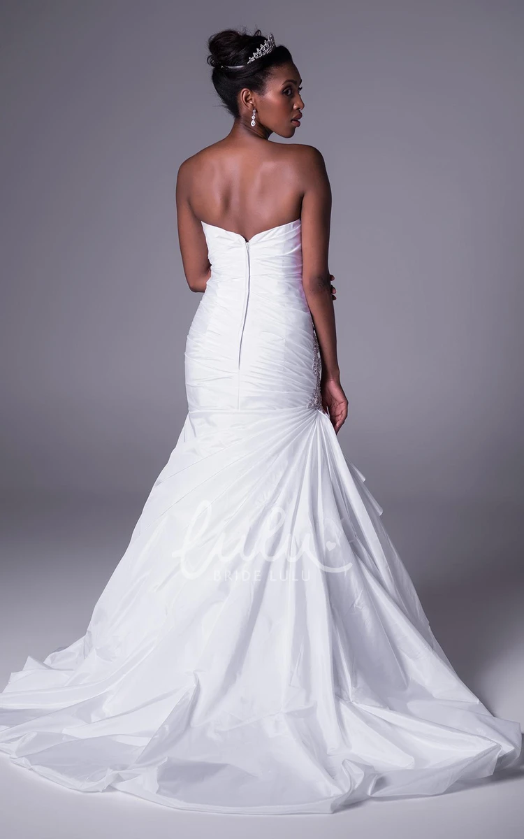 Ruched Satin Mermaid Wedding Dress with Beading and Strapless Neckline