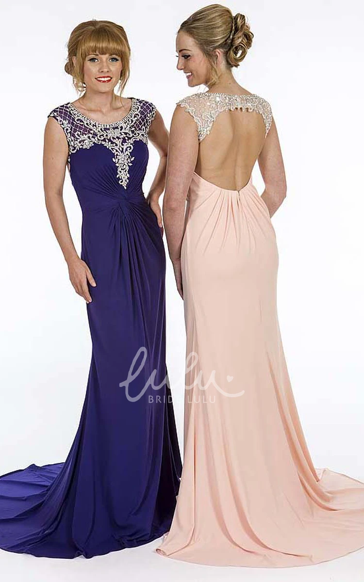 Cap-Sleeve Ruched Chiffon Prom Dress With Beading Elegant Chiffon Prom Dress with Cap-Sleeves and Beading