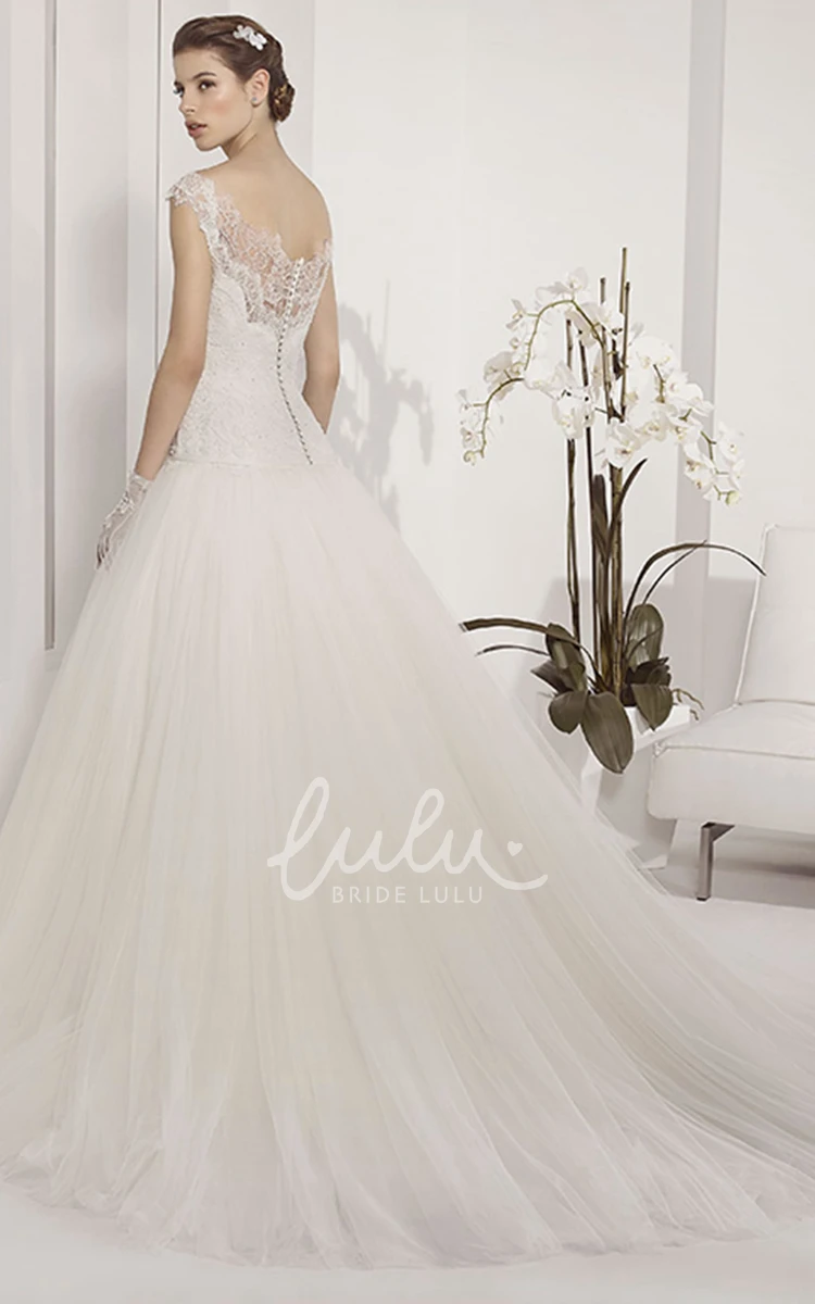 V Neck Tulle Ball Gown with Wrap Waist Modern Wedding Dress