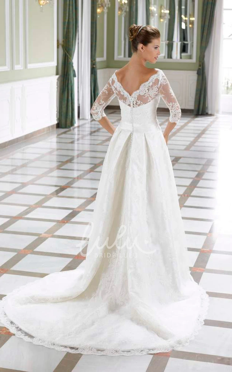 Strapless Satin&Lace A-Line Wedding Dress with Court Train and Backless Style