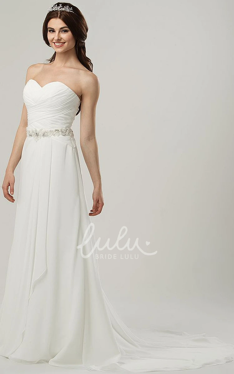 Chiffon Sweetheart Wedding Dress with Criss-Cross and Bow