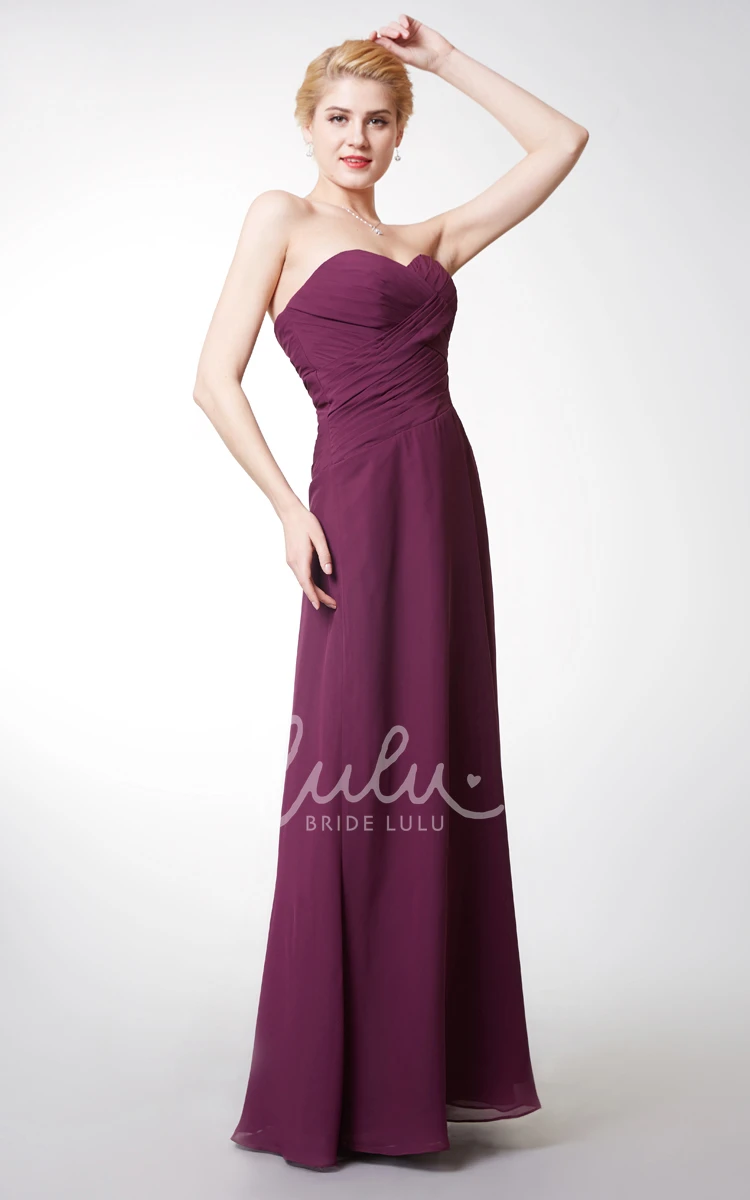 Long Chiffon Bridesmaid Dress with Sweetheart Neckline and Ruching