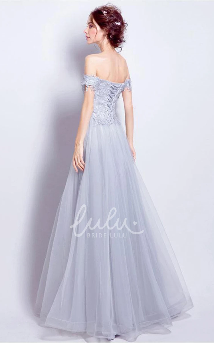 Sleeveless Lace Tulle A-Line Prom Dress with Bohemian Appliques and Lace-Up Back Prom Dress