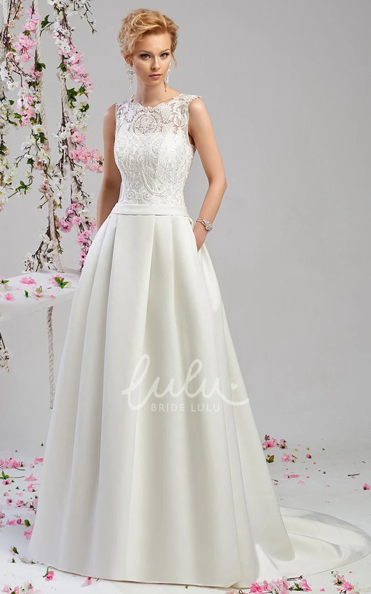 Sleeveless A-Line Satin Wedding Dress with Embroidery Elegant Bridal Gown