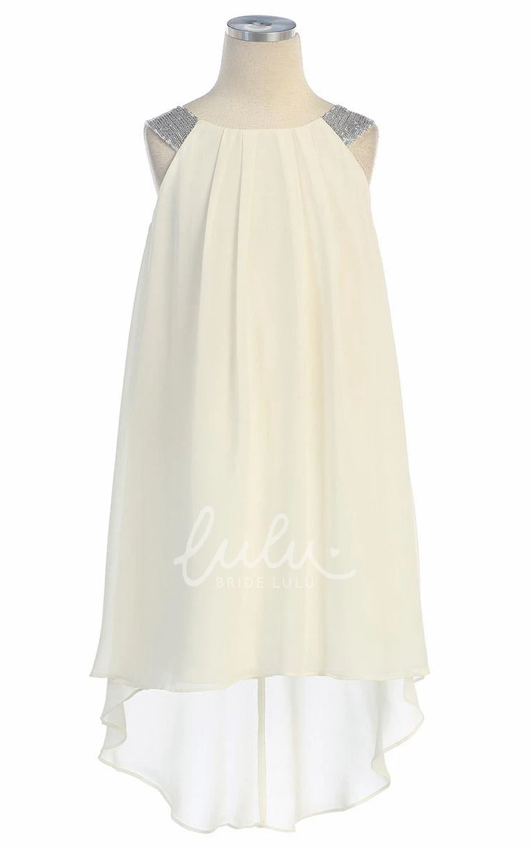 Chiffon Knee-Length Flower Girl Dress with Sequins Flowy Beach Dress