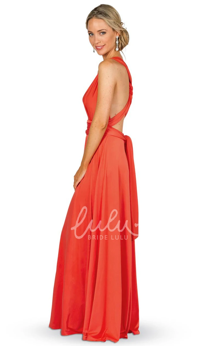 V-Neck Sleeveless Convertible Bridesmaid Dress Maxi Chiffon with Ruching