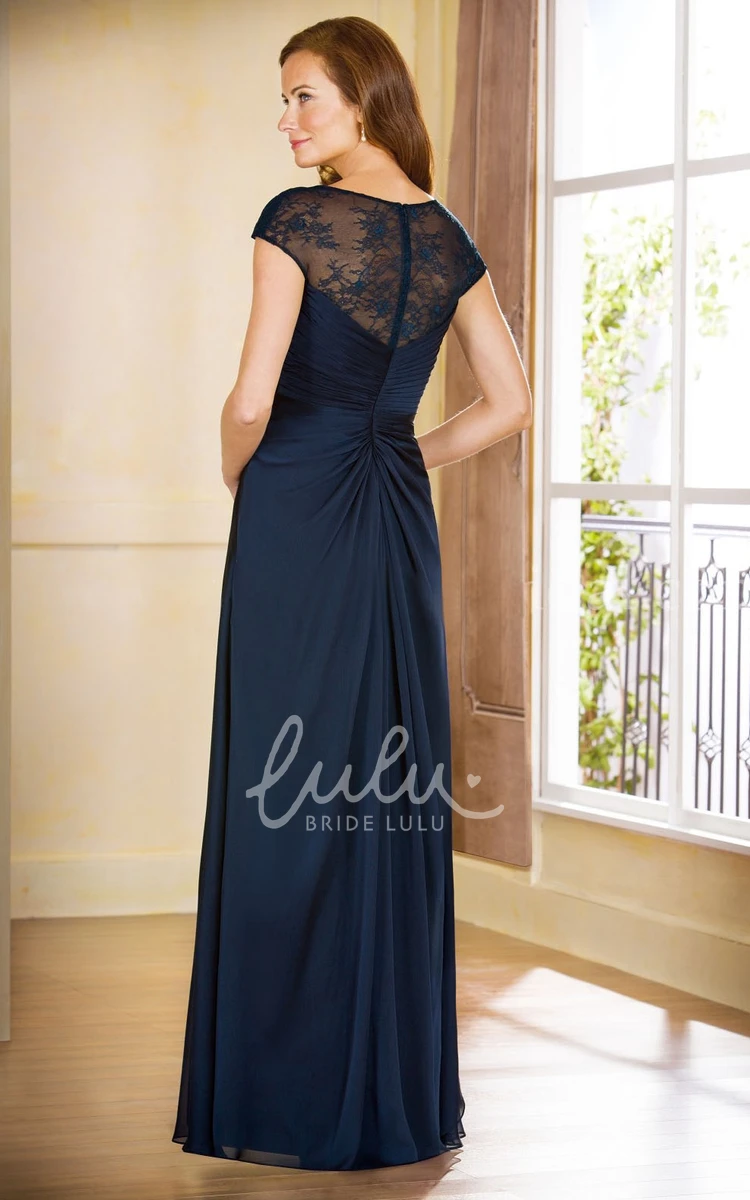 Cap-Sleeved V-Neck A-Line Formal Dress with Ruched Detail