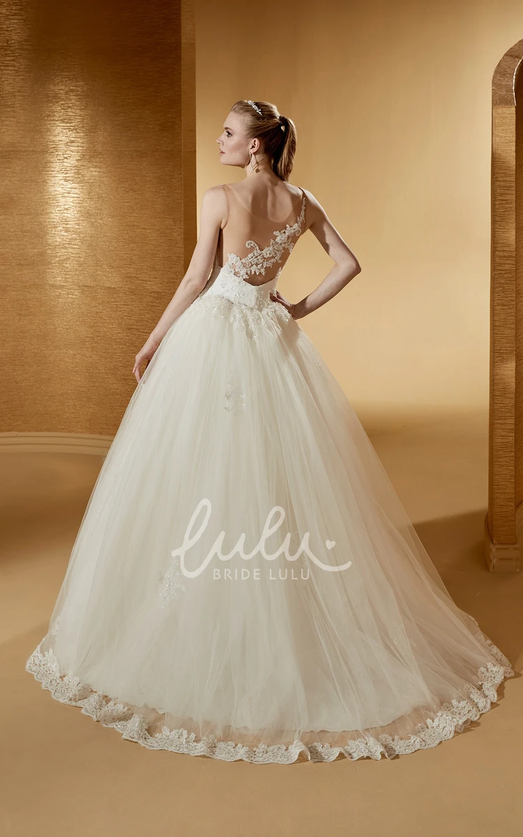 Applique Ball Gown with Illusive Jewel-Neck and Cap Sleeves Elegant and Chic