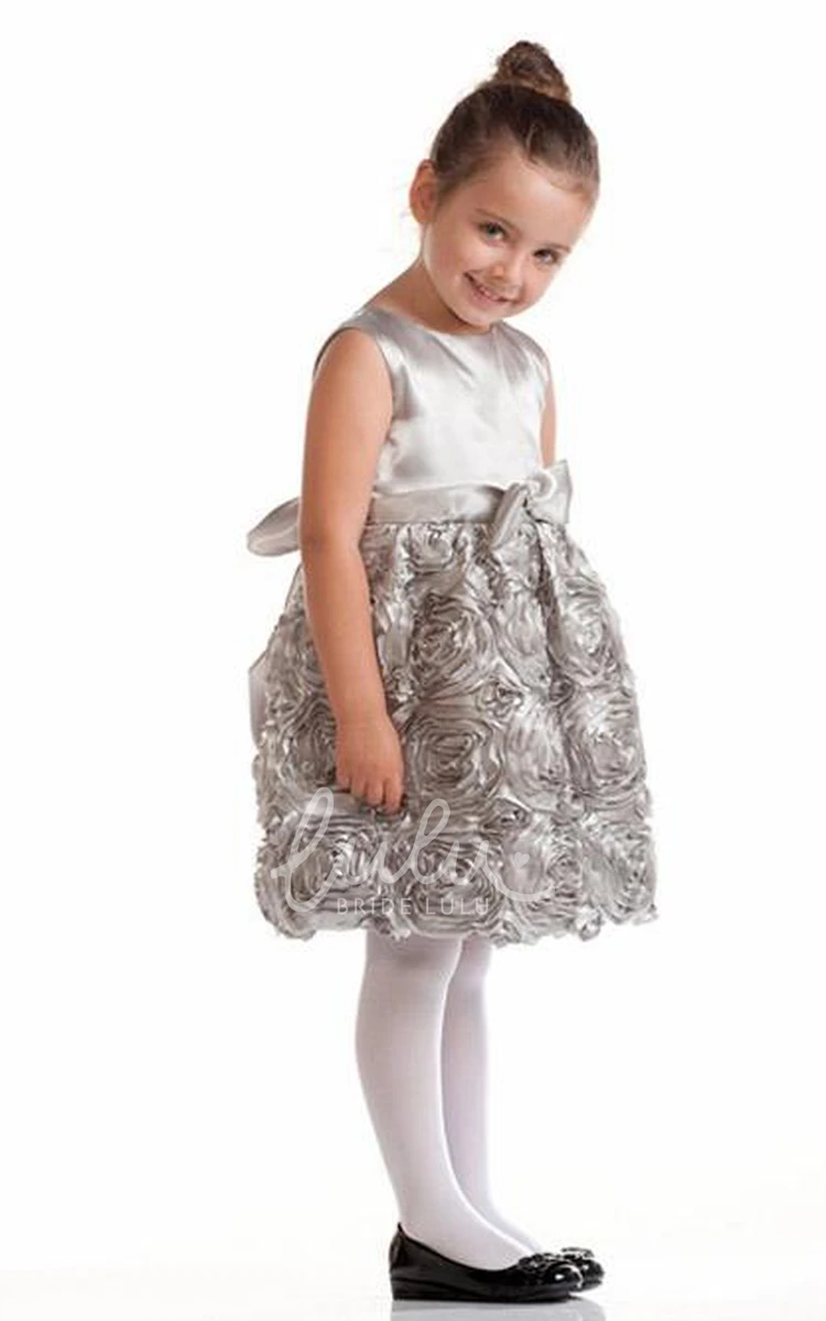 Bowed Satin Flower Girl Dress Knee-Length Tiered Casual