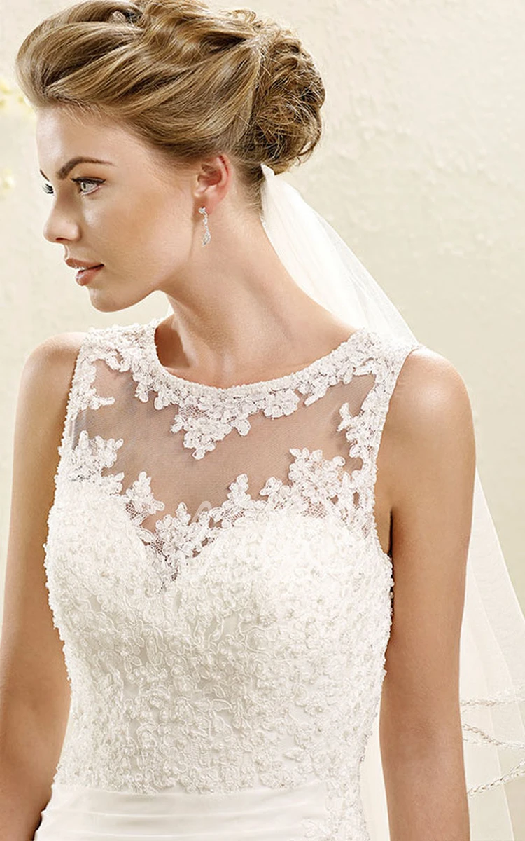 Appliqued Wedding Dress with Side Draping A-Line Sleeveless Dress