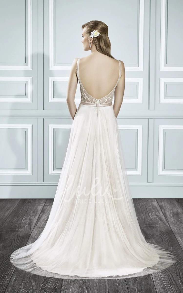 Strapless A-Line Satin Wedding Dress with Appliques and Sweep Train