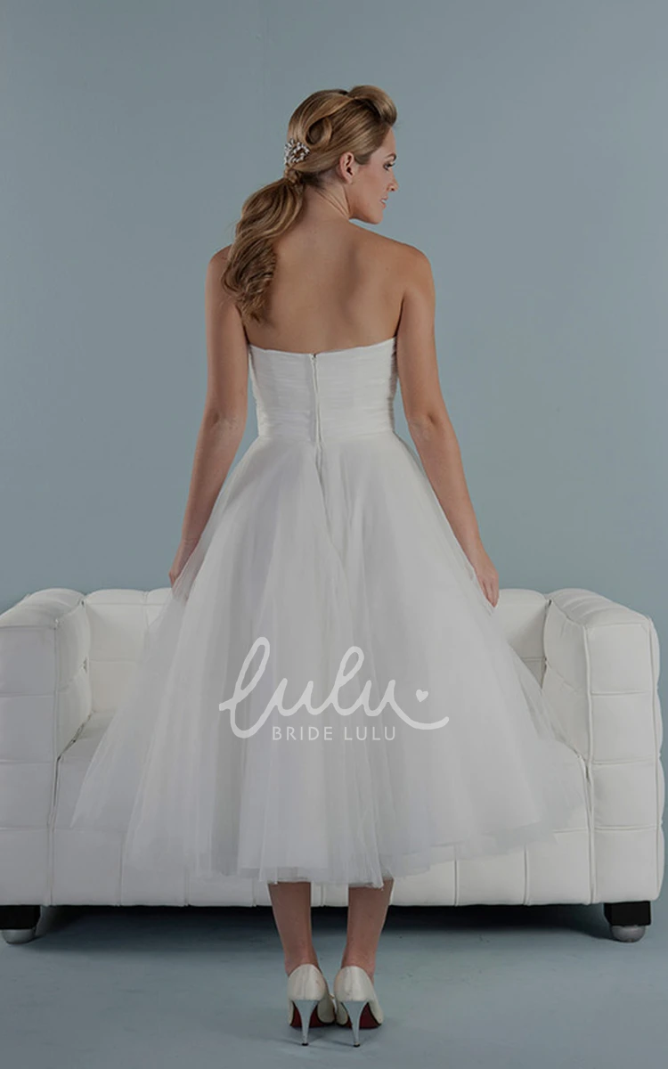 Jeweled Tulle Tea-Length Wedding Dress in A-Line Style